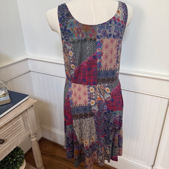 Natural Life Women XL Patchwork Floral Knit Scoop Neck Sleeveless Dress Multi - Picture 3 of 7